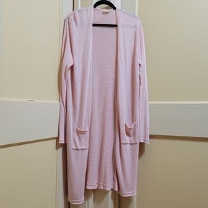 ABOUND  Soft Pink Long Open Cardigan Lt. Wt. Cotton Blend Women's L